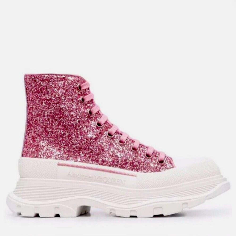 Alexander McQueen Glitter Pink High-Top Sneakers Boots Tread Slick 39 size 9